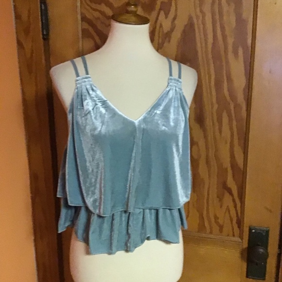 Y2K Xhilaration Blue Velvet Tiered Camisole Spaghetti Strap Top - Picture 9 of 10
